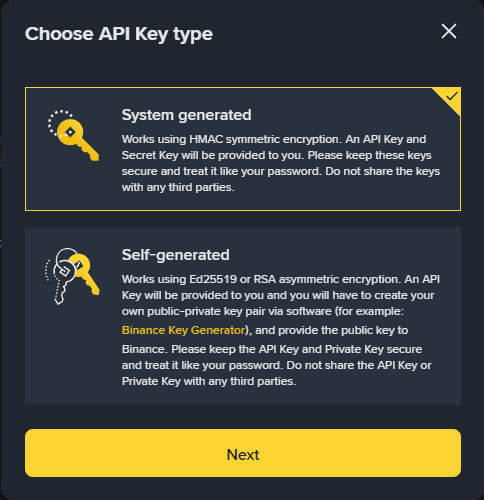 Choose API key type dialog